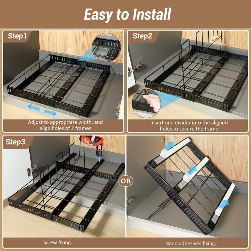 Housolution Pull Out Large Baking Tray and Cookie Sheet Organizer, 13-22 Width Expandable Cutting Board Holder with 8 Adjustable Dividers, 21.5 Deep Bakeware Storage Rack for Cabinet, Black