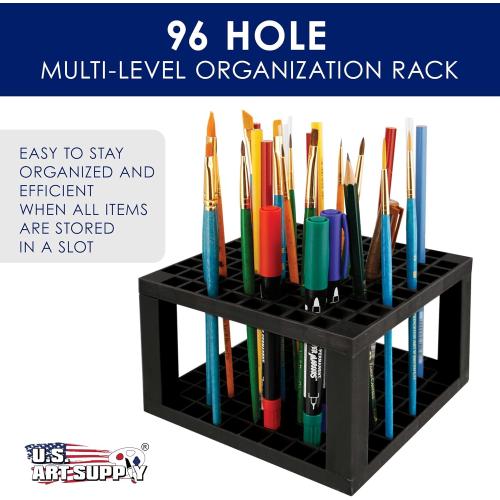 U.S. Art Supply 96 Slot Marker Organizer & Paint Brush Holder – Marker Storage, Pens, Brushes, Colored Pencils
