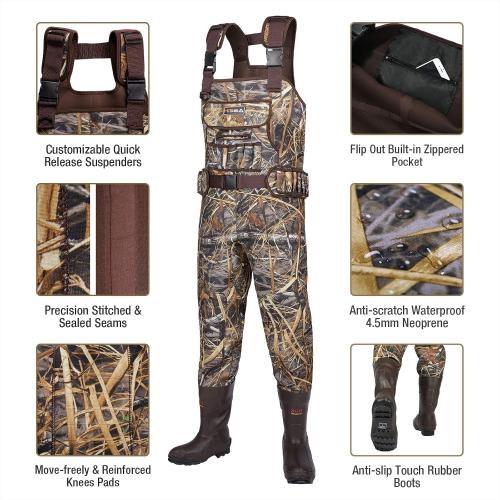 HISEA Chest Waders for Men, Hunting Wader with 800G Insulated Boots, 4.5mm Neoprene Waterproof Mens Camo Bootfoot Waders