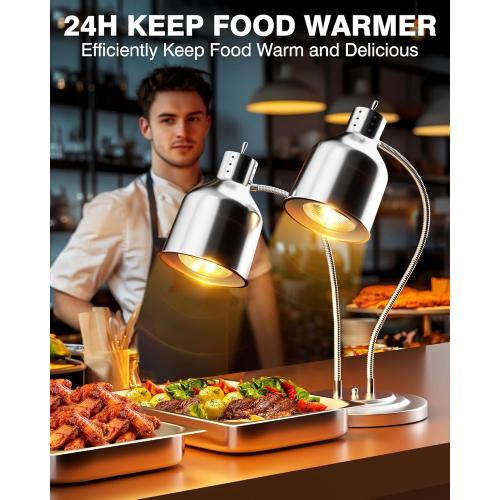 PYY Commercial Food Warmer - 2-Head Electric Heating Lamp, 500W Stainless Steel Catering Food Warming Lamp for Restaurant Kitchen, Cafeteria