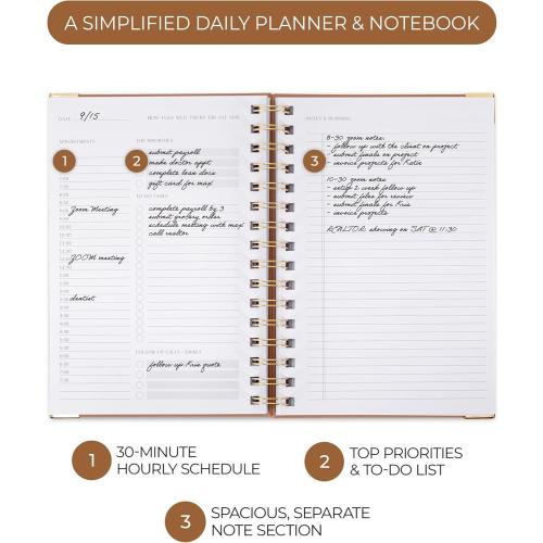 ZICOTO Aesthetic Daily Planner And Notebook With Hourly Schedule - Aesthetic Spiral To do List Notepad For Work/Home to Organize Tasks And Appointments - Stylish School/Office Supplies Book For Women