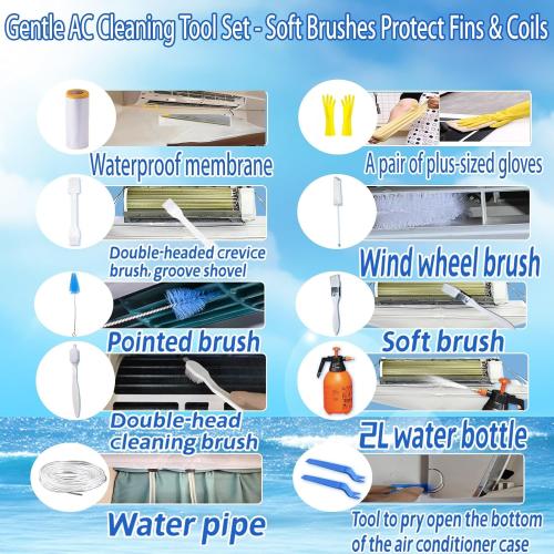 Mini Split Cleaning Kit Bag,Split Ac Unit Cleaning Bag Kit for Cleaning Wall-Mounted Air Conditioners and Duct Units(Black, 21 PCS with Kettle, Size: 38-162 Cm 15.35-64 Inches