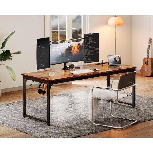 Coleshome 71 Inch Computer Desk with USB Ports, Large Office Desk, Long Study Student Writing Desk, Rustic Brown