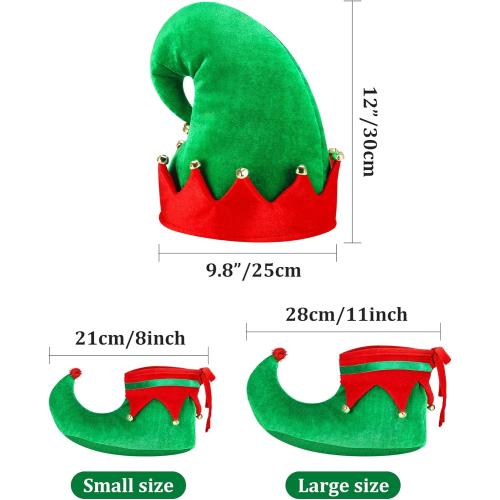 SATINIOR Christmas Santa Elf Shoes and Hat Christmas Red and Green Costume Accessory Set