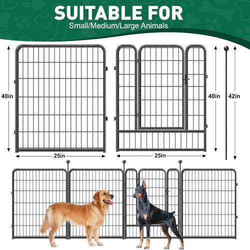 Dog Playpen Outdoor, 8 Panels 40 High Heavy Duty Metal Dog Pen, Pet Fence for Large/Medium/Small Dogs, with Doors Foldable Metal Dog playpen Exercise Pen for RV, Camping, Yard