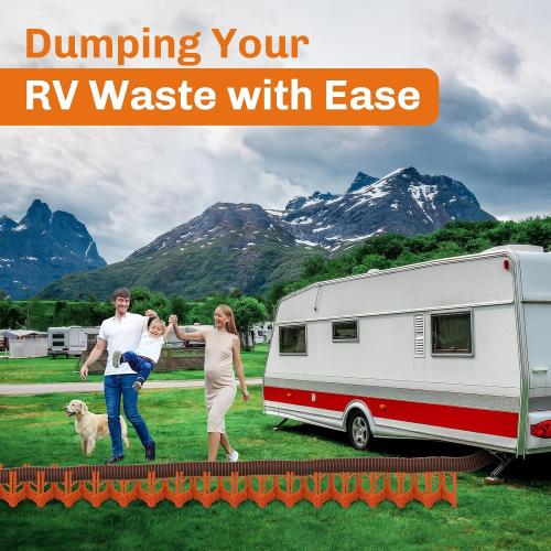 WELLUCK RV Sewer Hose Support 10FT, Blaze Orange RV Sewer Support with Adjustable Height Design, Secure Rubber Band and Carry Strap, Quick Setup and Collapse for Campers Travel Trailers and Motorhome