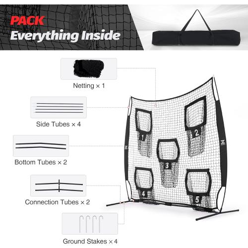 Color Black ZELUS 7 x 7ft Football Trainer Throwing Net | Training Target Practice with 5 Targets | Great for Quarterback | Includes Carry Bag
