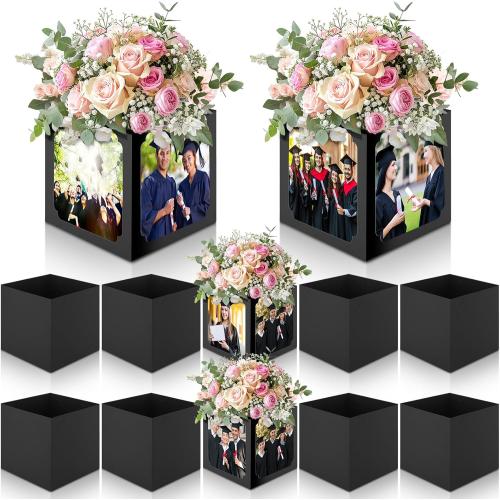 8 Pcs Graduation Box Centerpieces Decorations 6x4 Inch Photo Display Table Graduation Picture Frames Congrats Grad Party Favor for Grad Gifts Grad Party (Black)