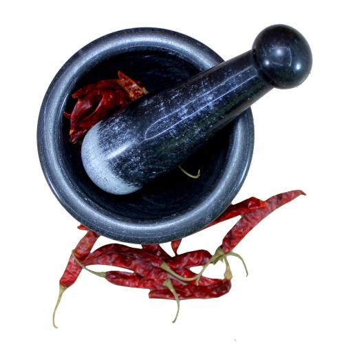 5 Diameter Natural Stone Mortar and Pestle Set as Spice Grinder, Medicine Masher - Okhli & Musal (Black)