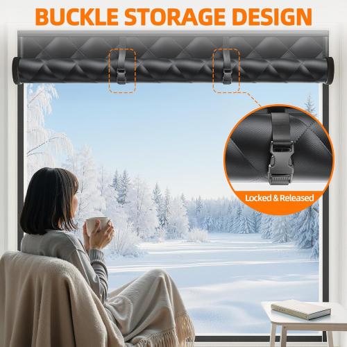 Window Insulation Kit for Winter 63x63 Cold Weather Thermal Curtain with Heavy Cotton, Insulated Window Cover for Winter & Windows Draft Blocker for Winterizing Windows in Home RV Basement–Black