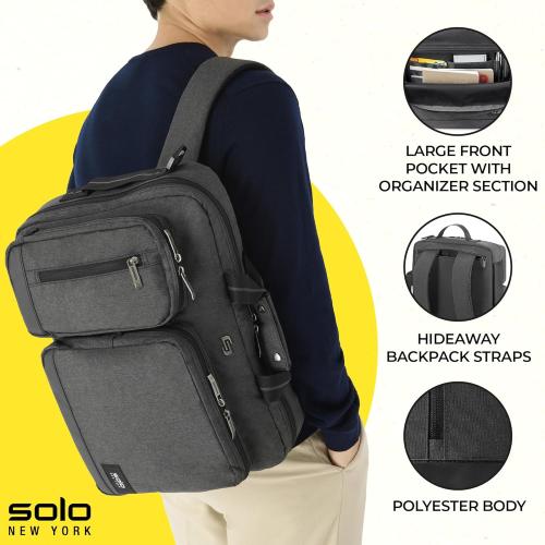 Solo New York Hybrid Briefcase Backpack - Laptop Carrying Bag, Fits 15.6 Computer, Brief for Travel & Work - Duane