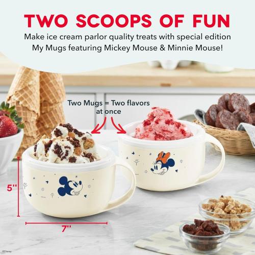 Disney Dash My Mug Ice Cream Maker Bundle - Mini Electric Ice Cream Maker - Creates Gelato, Sorbet & Frozen Yogurt - Easy to Clean & Use - 2 Mugs, Mickey & Minnie Design NEEDS CLEANING, MISSING PIECES
