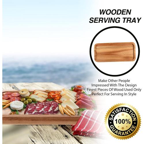 Acacia Wooden Platters for Food & Decor, Wooden Serving Board & Platter, Wood Serving Trays & Plates, 13' x 6' Flatbread Plate, Wood Plate Set of 3 Food Platter