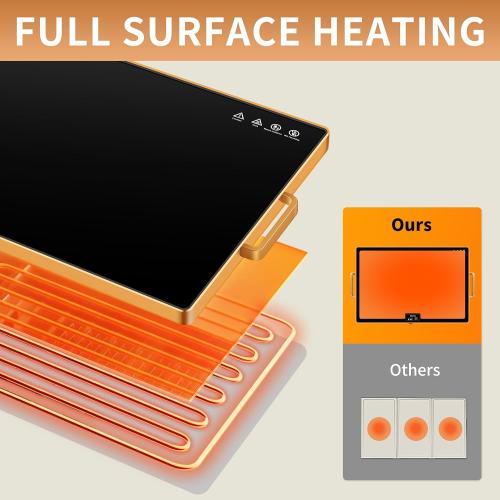 Electric Warming Tray（XXL 32”x18”），Food Warmer with Thermostat and Full Surface Heating，Food Warming Mat with 2 Temperature Modes for Parties Buffet，Gatherings，Gold Edge Handles Warming Mat for Food