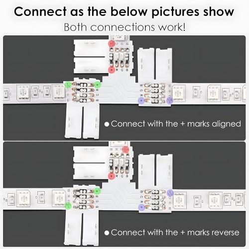 JACKYLED T Shape 4-Pin 8mm LED Connectors Total 42Pcs, Unwired Solderless Gapless Adapter Corner Connectors Terminal Extension 12V 72W with 32pcs Clips for 5050 3528 SMD RGB LED Strip Lights -8mm 4pin