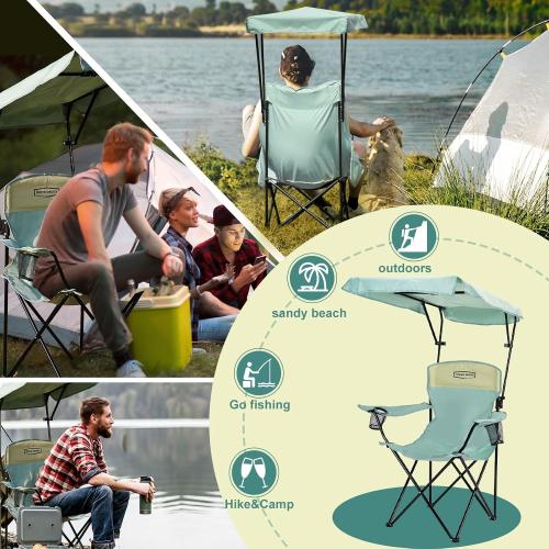 YOUNG WOOD Camping Chair with Canopy, Beach Chair with Shade,Portable,Lightweight Oversized for All, Easy to Open and Close Without Installation, Side Pocket Design for All Outdoor Activities，Blue