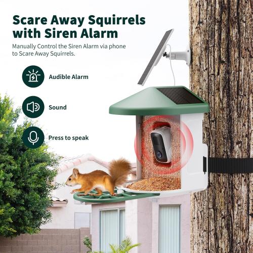 Bird Feeder with Camera with AI Identify Birds Species Solar Powered, Smart Bird House with Cam, 2K HD Video Live Stream, Instant Arrival Alerts - Green