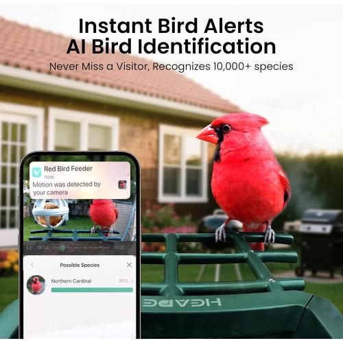 ‼️may be some missing pieces or mild stains ‼️Smart Bird Feeder with Camera Solar Powered, 2K HD Video, AI Bird Species Identification, Instant Arrival Alerts, Weatherproof Design for Effortless Birdwatching, Best Gift for BirdLovers, Red