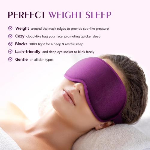 Color Purple and Pink Weighted Eye Mask for Sleeping 2 Pack - 3D Contoured Sleep Masks for Women Men, Blackout Eye Mask for Travel, Meditation, Airplane, Memory Foam, Adjustable Strap Purple Pink