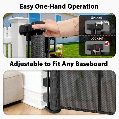 200 Retractable Baby Gates Extra Wide Dog Gates for Doorways, 48 Extra Tall Pet Gate Retractable Dog Gate, Long Baby Gate Retractable Fence Outdoor, Driveway Gate Retractable Garage Gate, Black