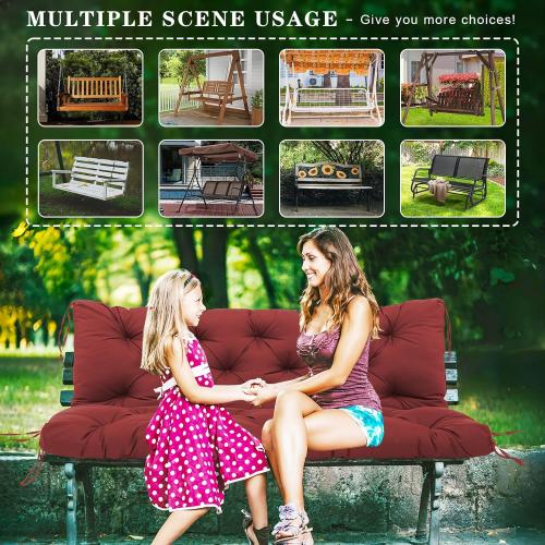 Porch Swing Cushions, Waterproof Outdoor Swing Cushions for Patio Furniture with Backresk, 2-3 Seater Thickened Patio Swing Replacement Cushion 60×40 (Wine Red)