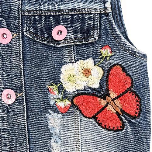 Peacolate Little Big Girl Outfit Distressed Sleeveless Jacket Embroidered Sequins Butterfly Denim Vest