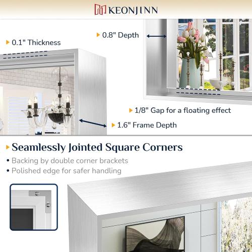 Size 48x 30 Brushed Silver Bathroom Vanity Mirror 48 x 30 Inch Large Rectangle Wall Mounted Mirror Square Corner Metal Framed Farmhouse Mirror Modern Rectangular Mirror for Over Sink(Horizontal/Vertical)