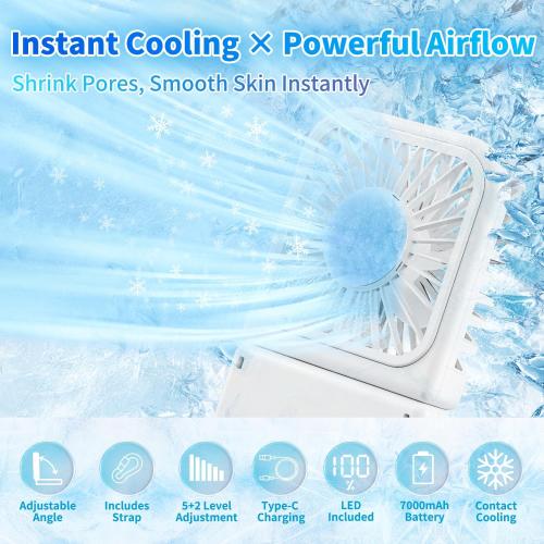Handheld Portable Fan with Ice Cooler,6 in 1 7000mAh USB Rechargeable Foldable Personal Hand Held Fan,Power Bank, LED Display, 5 2 Speeds for Travel/Summer/Concerts/Lash, Gifts for Men Women