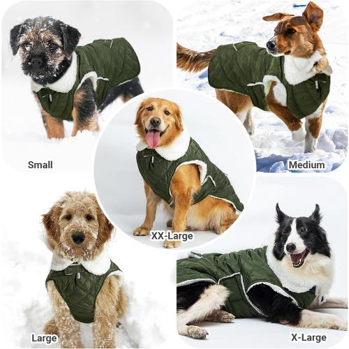 Dog Winter Coat - Windproof Fleece Warm Thick Dog Jacket Clothes for Cold Weather - Green Pet Vest Coat Outfits for Small Medium Large Dogs - Indoor & Outdoor Use (S-XXL)