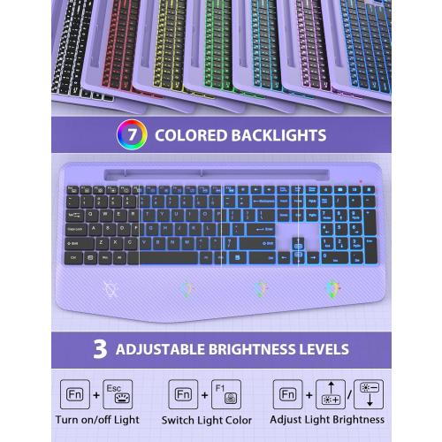Wireless Keyboard and Mouse Backlits, Wrist Rest, LED Mouse, Rechargeable Ergonomic Keyboard with Phone Holder, Silent Light Up Combo for Computer, Mac, PC, Laptop, Chromebook (Black ? )