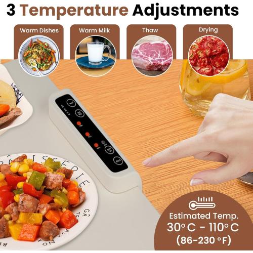 Food Warming Mat - Portable Electric Food Warmer - With Silicone Pad for Easy Cleaning - for Parties - Home Use - Foldable (Beige)