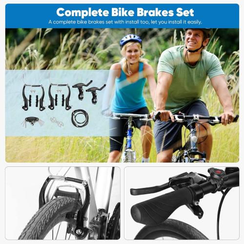 V-Type Bike Brake Set, Complete Universal Bike Front and Rear MTB Brake, Bicycle Brakes, Inner and Outer Cables, Include Brakes Lever Calipers Multi-Tool Wrenches