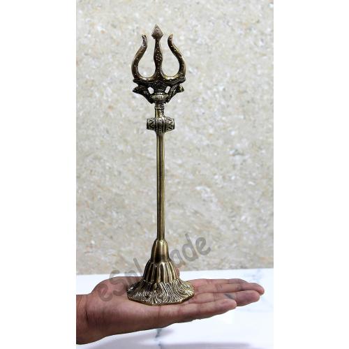 eSplanade Brass Shiva Shiv Bholenath Trishul Trident with Damru - 11 Inches