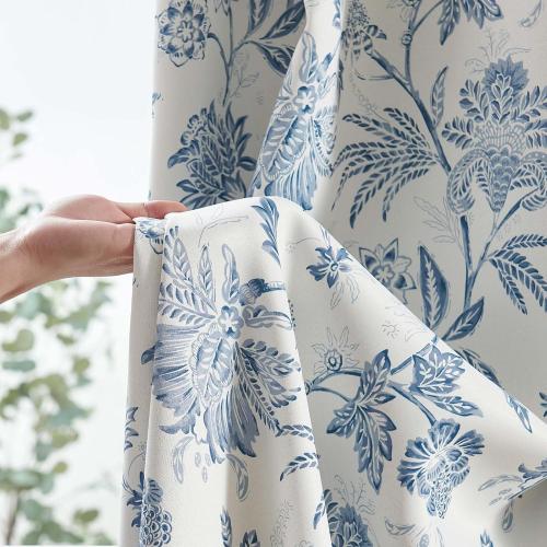 Vangao Blackout Curtains for Bedroom 84 Inches Long, Floral Curtains for Living Room Printed Flower Blackout Drapes Leaf Pattern Thermal Farmhouse Drapes Window Treatments, 2 Panels Blue and White