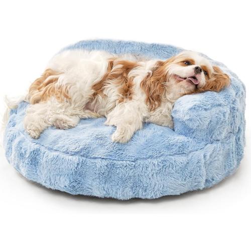 Soft Cat Couch Bed for Indoor Cats, Fluffy Small Dog Bed with Removable Washable Cover, Bolster Pet Sofa, Waterproof and Non-Slip,