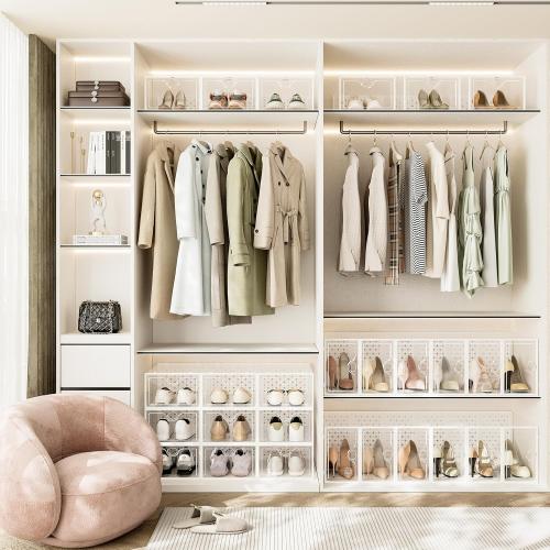 Pinkpum 15 Pack X-Large Shoe Storage Boxes Fit US Size 11, Shoe Organizer for Closet Clear Plastic Stackable Shoe Dispaly Case Holder Bins, Sneaker Storage for Sneakerheads White for Home and Family