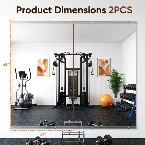 Antok Home Gym Mirror 48x24 2PCS, Large Full Length Wall Mounted Mirrors, Frameless Tempered Glass Full Body Mirror for Gym Yoga Dance Studio Garage Bedroom & Bathroom