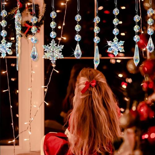 32pcs Christmas Decoration Crystal Ornaments - Iridescent Christmas Tree Ornaments Acrylic Snowflakes Drop Icicle Pendants Hanging Ornaments for Xmas Tree Winter Holiday Frozen Party Decorations