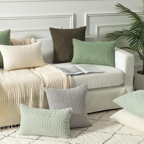 Kevin Textile 14x24 Inch Pillow Cover 1 Pack Boho Decorative Soft Striped Corduroy Lumbar Farmhouse Solid Color Accent Rectangle Cushion Case for Living Room Couch Sofa Bed, Cream White
