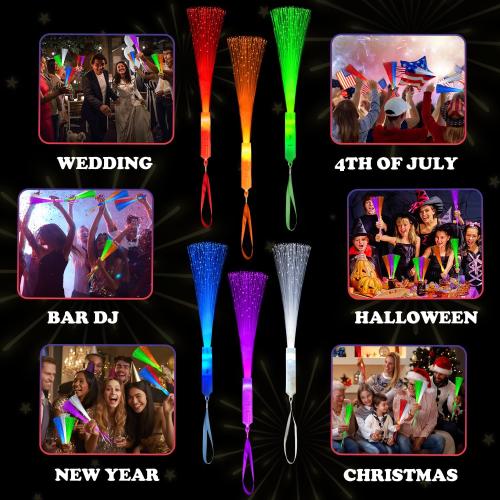 6 Pack Glow Sticks Toys Party Favors Supplies for Kids, Light Up Camping Essentials Games Fiber Optic Wand Sparklers Fireworks for Toddlers, Neon Accessories Decorations for Basket, Wedding, Birthday