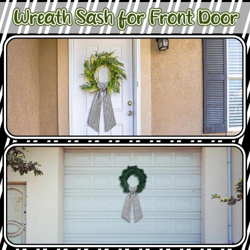 Wreath Sash for Front Door Wreath Satin Sash Blank Sashes Embroidery Monogram Yard Doorway Indoor Outdoor Wall Ribbon Bow Home Decor(Black, White,Stripe)