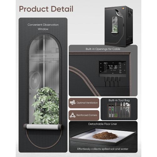 THE Growing 2x2 Grow Tent, Reflective Mylar Indoor Plant Growing Room | 600D heavy duty canvas with diamond mylar lining. Robust 16mm steel frame features tool-free quick click-lock fast setup.