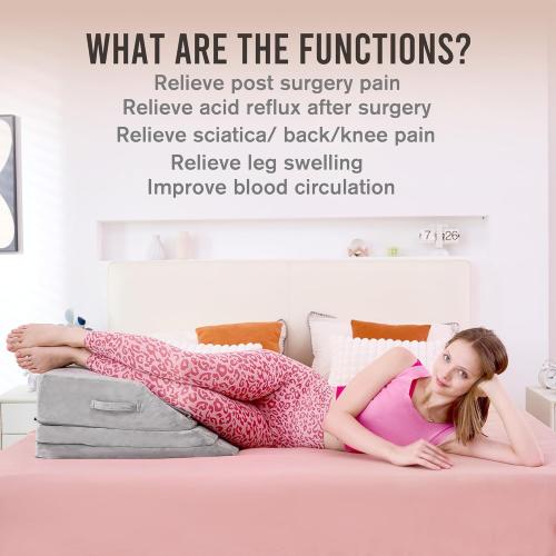 Wedge Pillow for Sleeping, Bed Wedge Pillow for After Surgery 3-Height Memory Foam Leg Elevation Pillow for Swelling Back Pain Relief Sciatica Knee Ankle Pain Bed Support Legs 6-10”