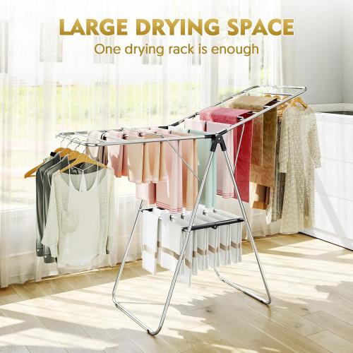 APEXCHASER Clothes Drying Rack, Drying Rack Clothing with Height-Adjustable, Foldable Gullwings Laundry Rack, Indoor Outdoor Use, No Assembly,Black