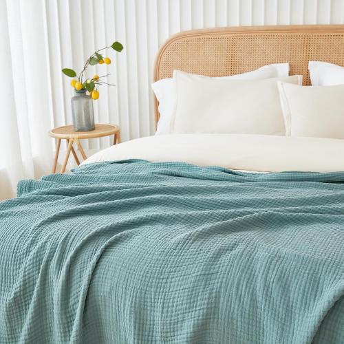 EMME Muslin Throw Blanket 100% Cotton Blankets for Couch Breathable Gauze All Season Soft and Lightweight Pre-Washed (Teal, 50x70)