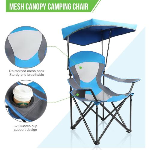Color Blue ALPHA CAMP Heavy Duty Canopy Lounge Chair Sunshade Hiking Travel Chair with Cup Holder