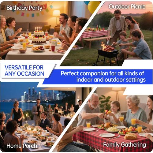 VSOAEIL Folding Table 4 Foot for Indoor Outdoor, Portable Heavy Duty Fold-in-Half Utility Small Plastic Adjustable Height Folding with Carrying Handle for Picnic Camping and Party, Matte Black