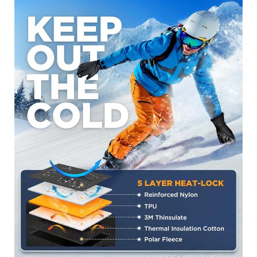-10℉ Waterproof Winter Gloves Men, Touchscreen Fingers Snow Ski Gloves Women, 5-Layer Touch Screen Cold Weather Gloves