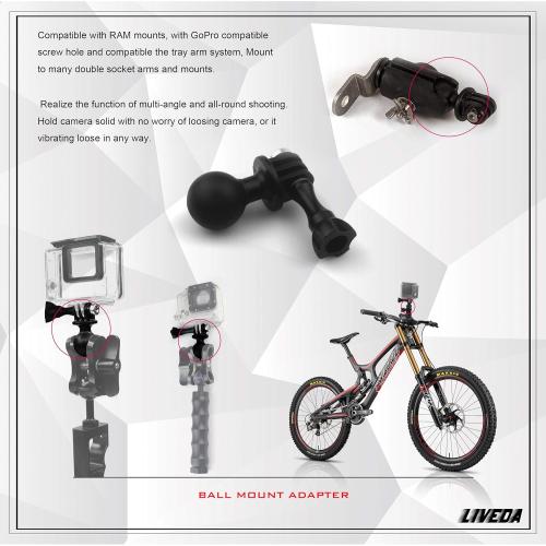 Ball Mount Adapter Compatible Gopro Hero Series/AKASO/SJCAM/DJI/OSMO/Action Camera, Compatible with RAM Ball Head Mounts, Rotating Ball Head Mount with Metal Screws