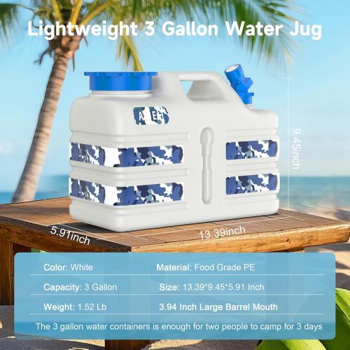 Gallon Water Jug with Spigot, Portable Water Tank BPA Free, Leak-Proof Water Containers for Camping Water Storage Containers for Emergency Outdoor Hiking